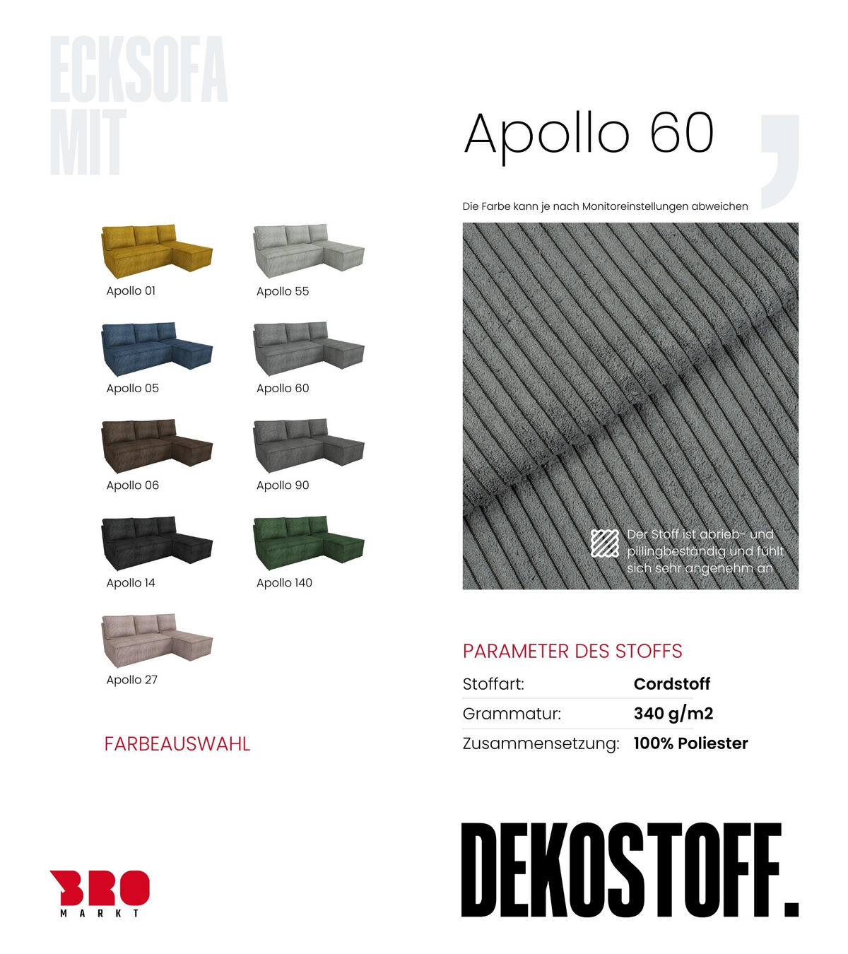 ECKSOFA Hector mit Schlaffunktion Grau Cord - Grau, Textil (200/141cm) - Bromarkt