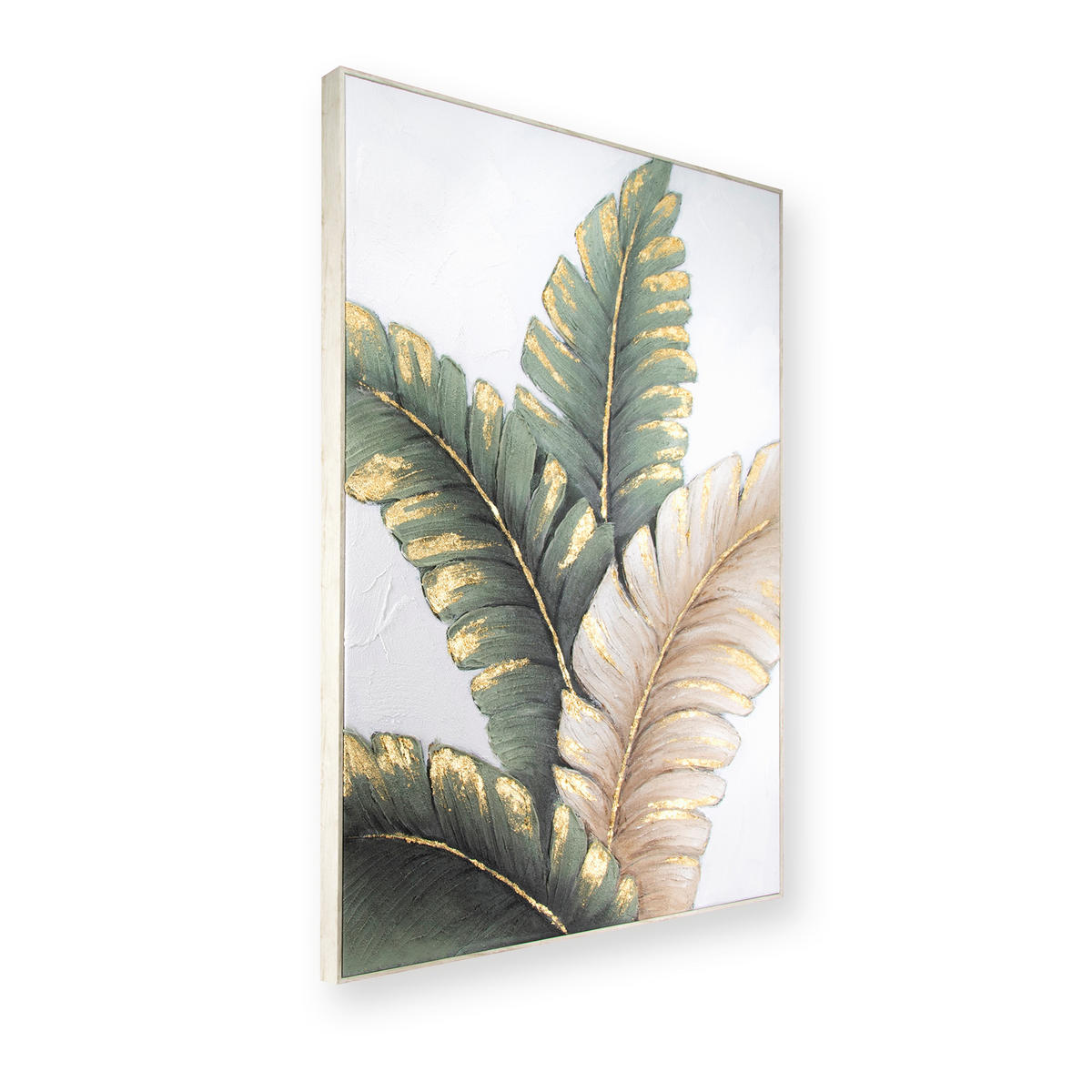 LEINWANDBILD Lush Leaves 280x300 cm - Beige/Goldfarben, Holzwerkstoff (70/1cm) - Art for the Home