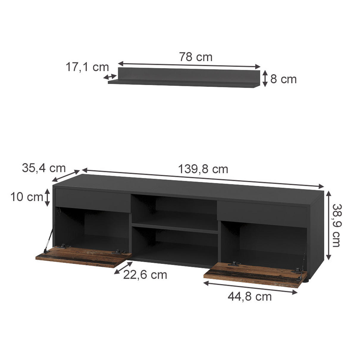 ŽIVÁ STĚNA Berno Černá/starý styl - černá/hnědá, kompozitní dřevo (139.8/38.9/35.4cm) - Vicco