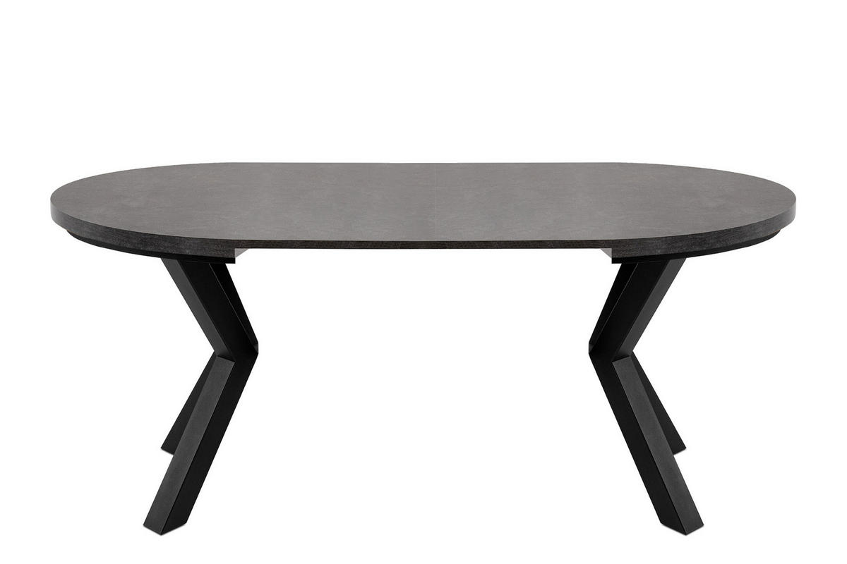 ESSTISCH ROSTEL Ausziehbar 100-220cm Rund, beton/schwarz - Dunkelgrau/Schwarz, Holz (100/220/75cm) - KONSIMO®