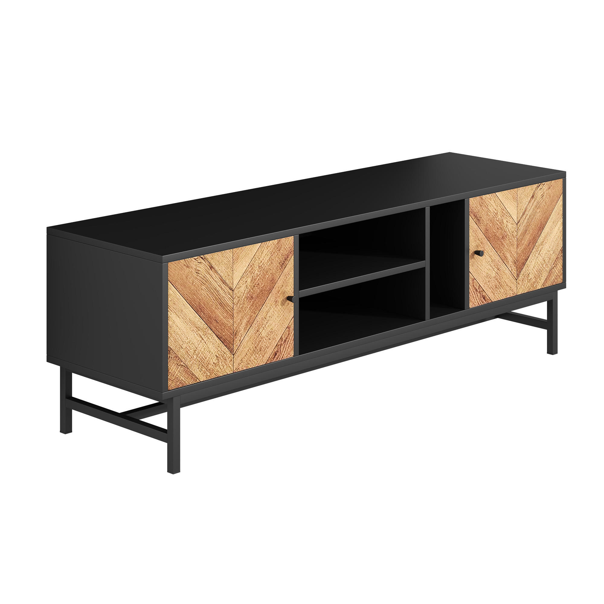 TV-MÖBEL Schwarz und Holzoptik 150/38/55 cm - Schwarz, Holzwerkstoff (38/55/150cm) - Urban Meuble