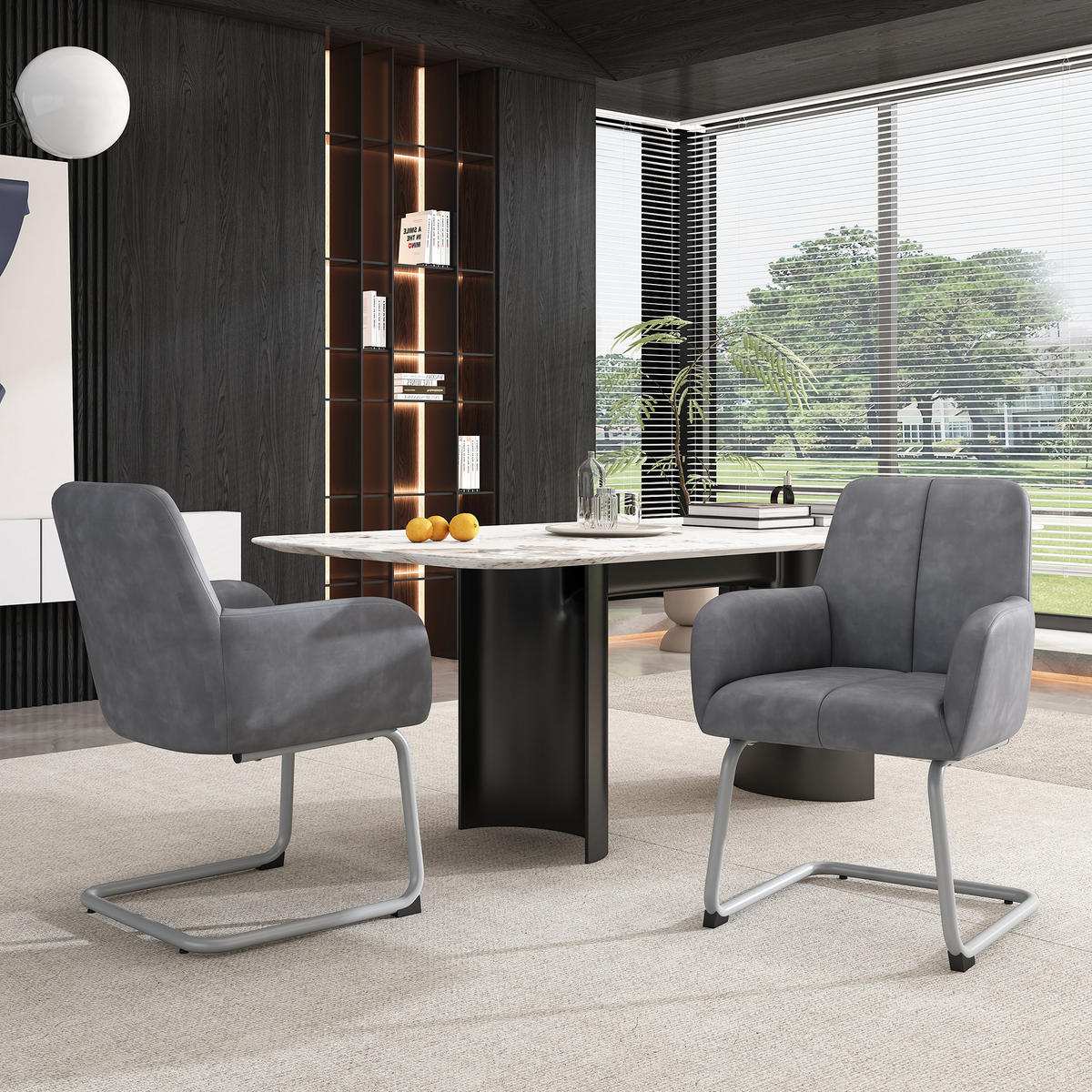ESSZIMMERSTUHL 2er Grau modern Stahlfüße Freizeitstuhl - Grau, Leder (58.5/87/56cm) - FLIEKS