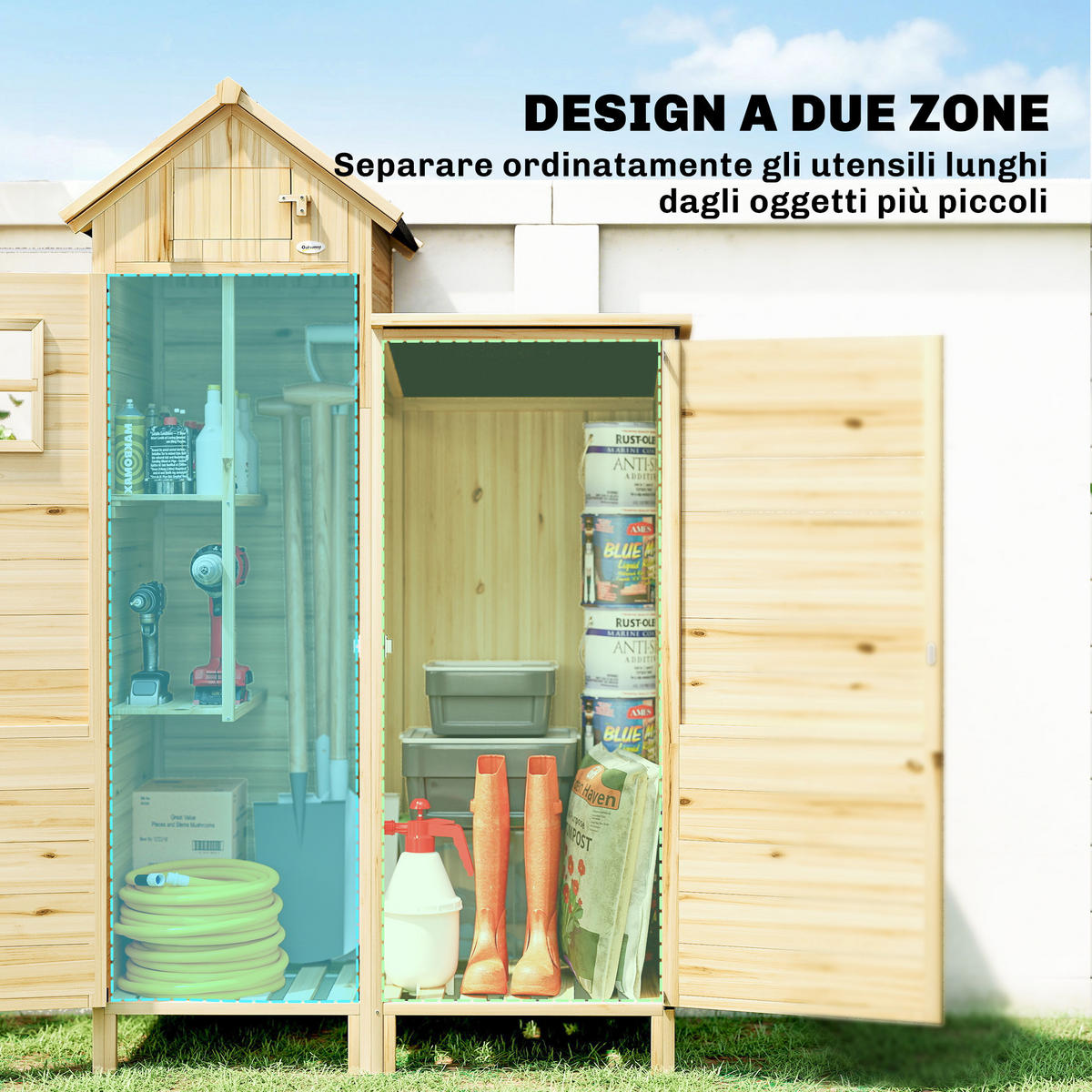 GERÄTESCHUPPEN, Tannenholz-Schuppen mit 2 Zonen, 106 x 57 x 167 cm, Holz - Multicolor, Kunststoff (57/167/106cm) - FORIOUS