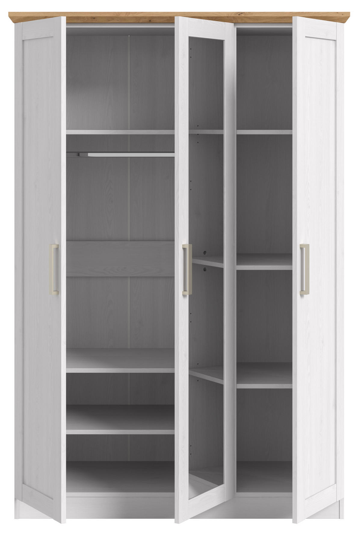 KLEIDERSCHRANK weiß Lärche, Eiche Artisan 3-türig 124 cm, Drehtürenschrank im Landhaus-Stil - Beige/Lärchefarben, Glas/Holzwerkstoff (124/185/54cm) - Inn.Furn