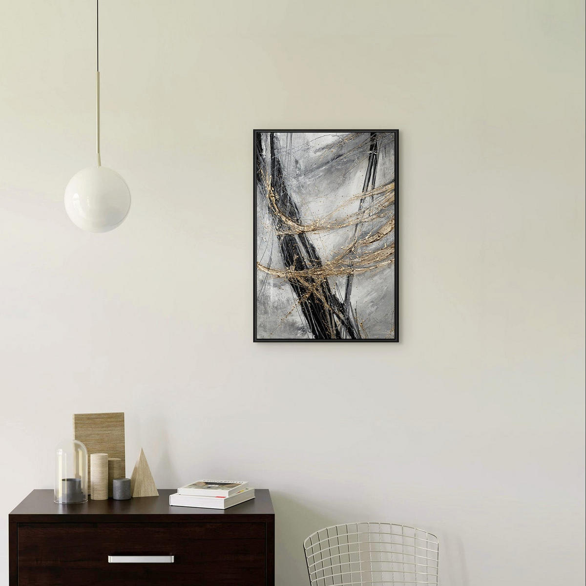 GEMÄLDE Goldener Strich Schattenfugenrahmen Schwarz 60x40 cm - Schwarz, Holz (60/40cm) - YS-art gallery