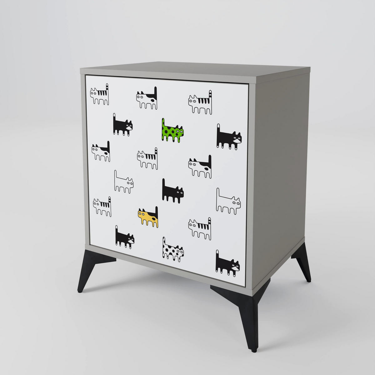 SIDEBOARD CATS COMPILATION, Grau, 57,5x42x57,5 cm, Ohne Füße - Multicolor/Grau, Holzwerkstoff (57.5/57.5/42cm) - SpaceRebels