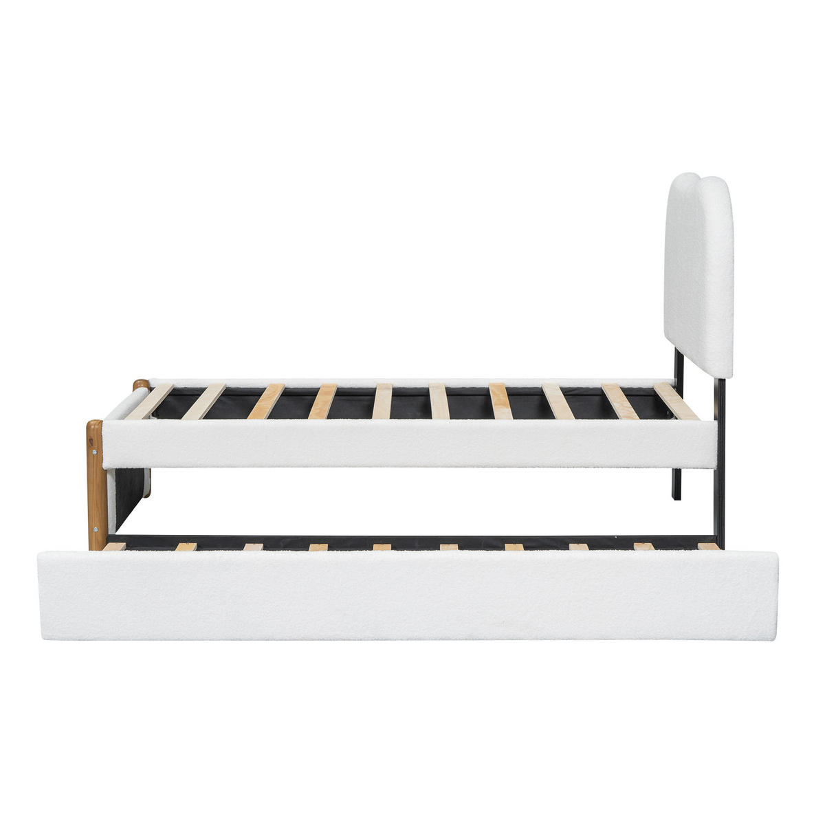 POLSTERBETT 90/200 cm weiß gepolstert mit ausziehbarem Rollbett - Weiß, Textil (90/200cm) - OKWISH
