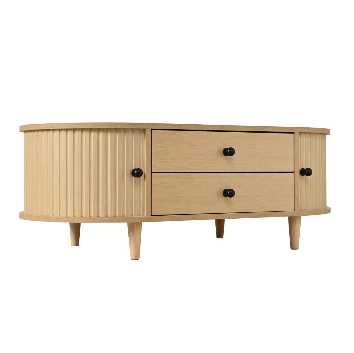 COUCHTISCH 100/50/36 cm Naturholz aus MDF mit Rolltüren und 2 Schubladen - Naturfarben, Holzwerkstoff (50/100/36cm) - OKWISH