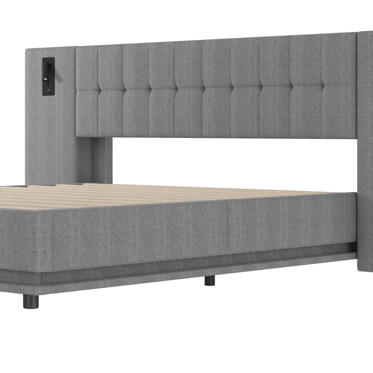 POLSTERBETT mit LED-Leiste und USB 180x200 cm Leinen Grau - Grau, Metall (180/200cm) - Meubliv