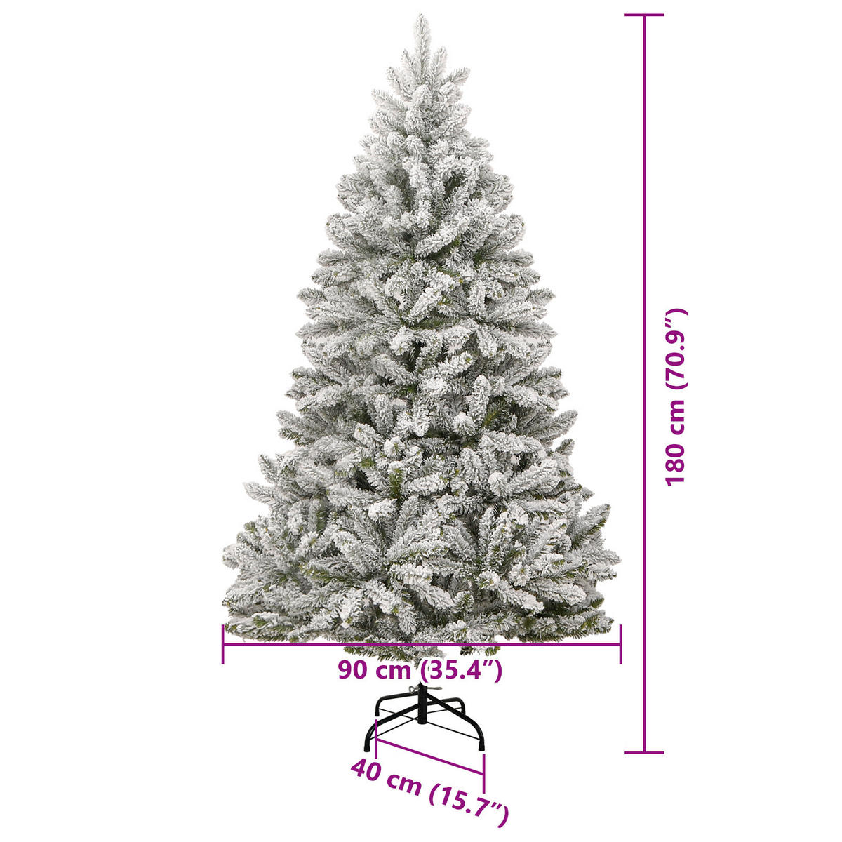 WEIHNACHTSBAUM Künstlicher Klappbarer 90/90/180 cm Grün PVC - Schwarz/Weiß, Kunststoff (180cm) - vidaXL