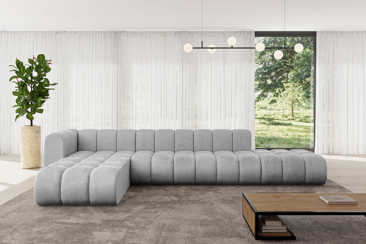 ECKSOFA modulares Sofa Zuvon-L2 - 387x177x70 cm Grau - Hellgrau, Holzwerkstoff/Textil (387/177cm) - ALTDECOR