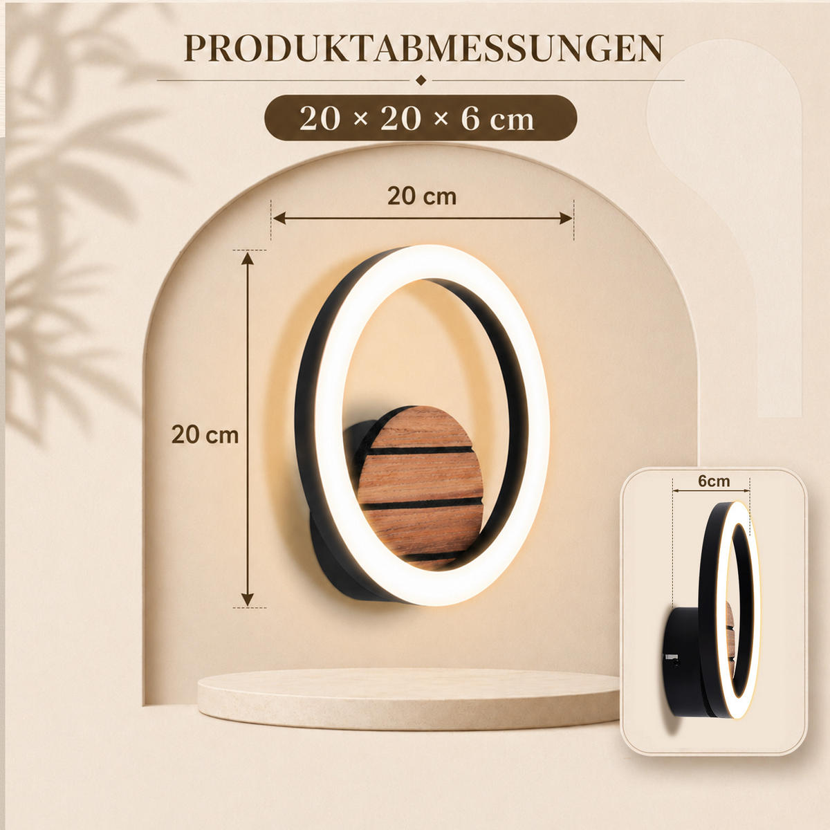 WANDLEUCHTE Quellith 20/20/6 cm - Schwarz, Kunststoff/Metall (20/6/20cm) - ZMH