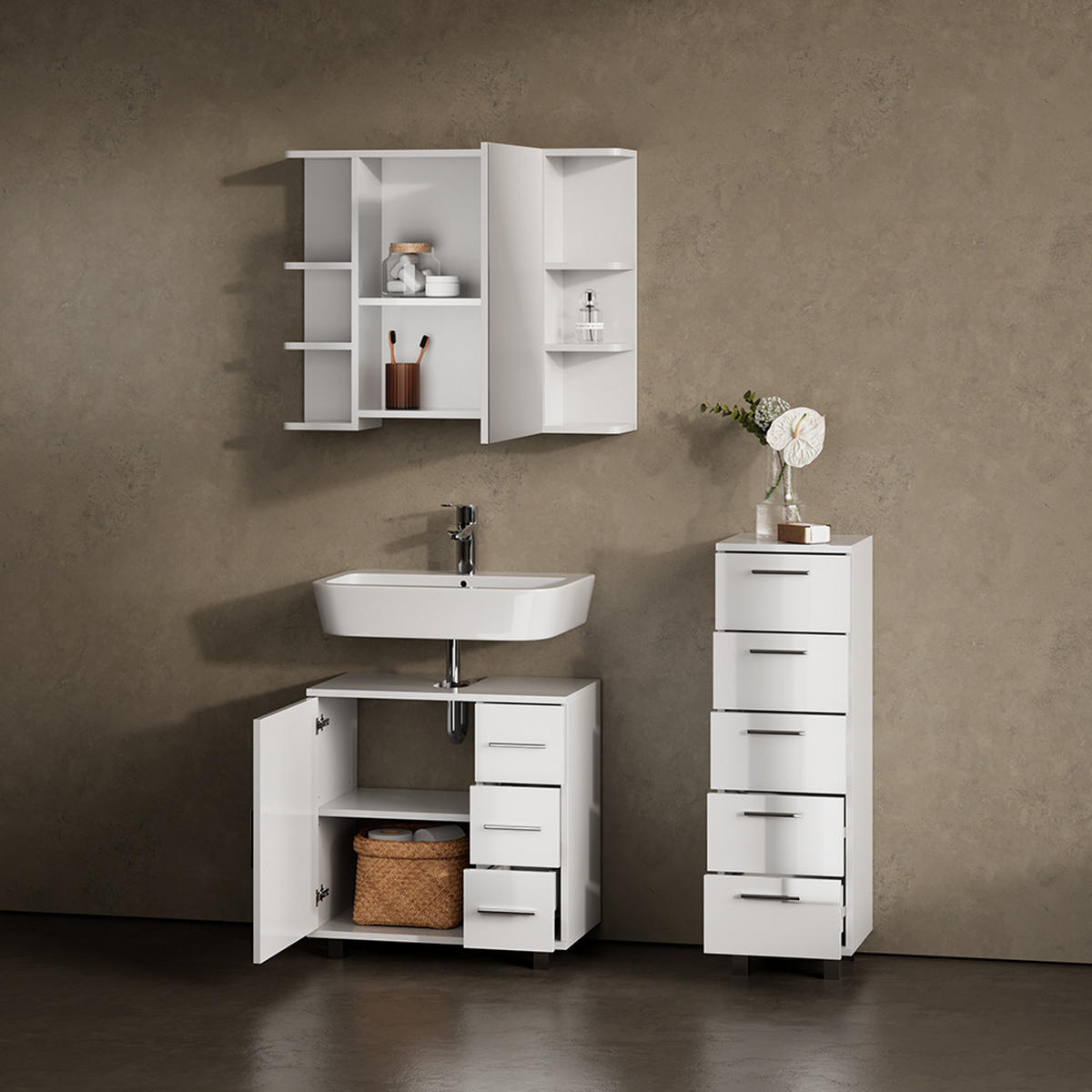 WASCHBECKENUNTERSCHRANK Eisak Weiß Hochglanz 60 x 60.8 cm - Weiß Hochglanz, Holzwerkstoff (60/60.8/33cm) - Livinity®