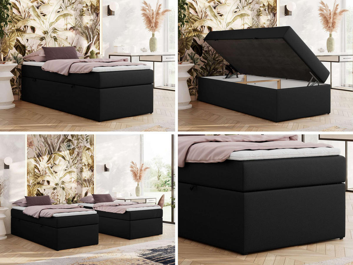 BOXBETT ZERO 90/200 - Schwarz Kunstleder - H4 - Topper Visco - Schwarz, Textil (90/200cm) - MKS