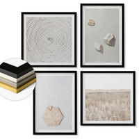 WANDBILDER 4er-Set - 50x50 cm & 40x60 cm Schwarzer Rahmen - Leichte Boho-Sandtexturen - Schwarz, Kunststoff (50/50cm) - ArtPrintCave