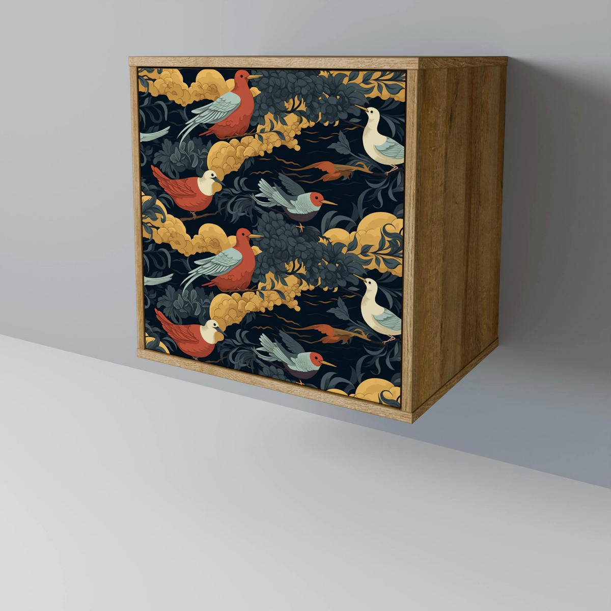 SIDEBOARD FOWLY DAZE, Eichefarben, 57,5x42x70,5 cm, Schwarze Metall-Sternfüße - Eichefarben/Multicolor, Holzwerkstoff/Metall (57.5/70.5/42cm) - SpaceRebels
