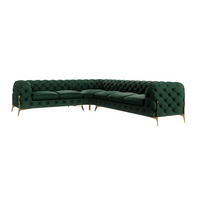 ECKSOFA Chesterfield Lexi Flasche Grün Samt, langer Schenkel rechts - Smaragdgrün/Goldfarben, Holz/Textil (323/264cm) - S-Style Möbel