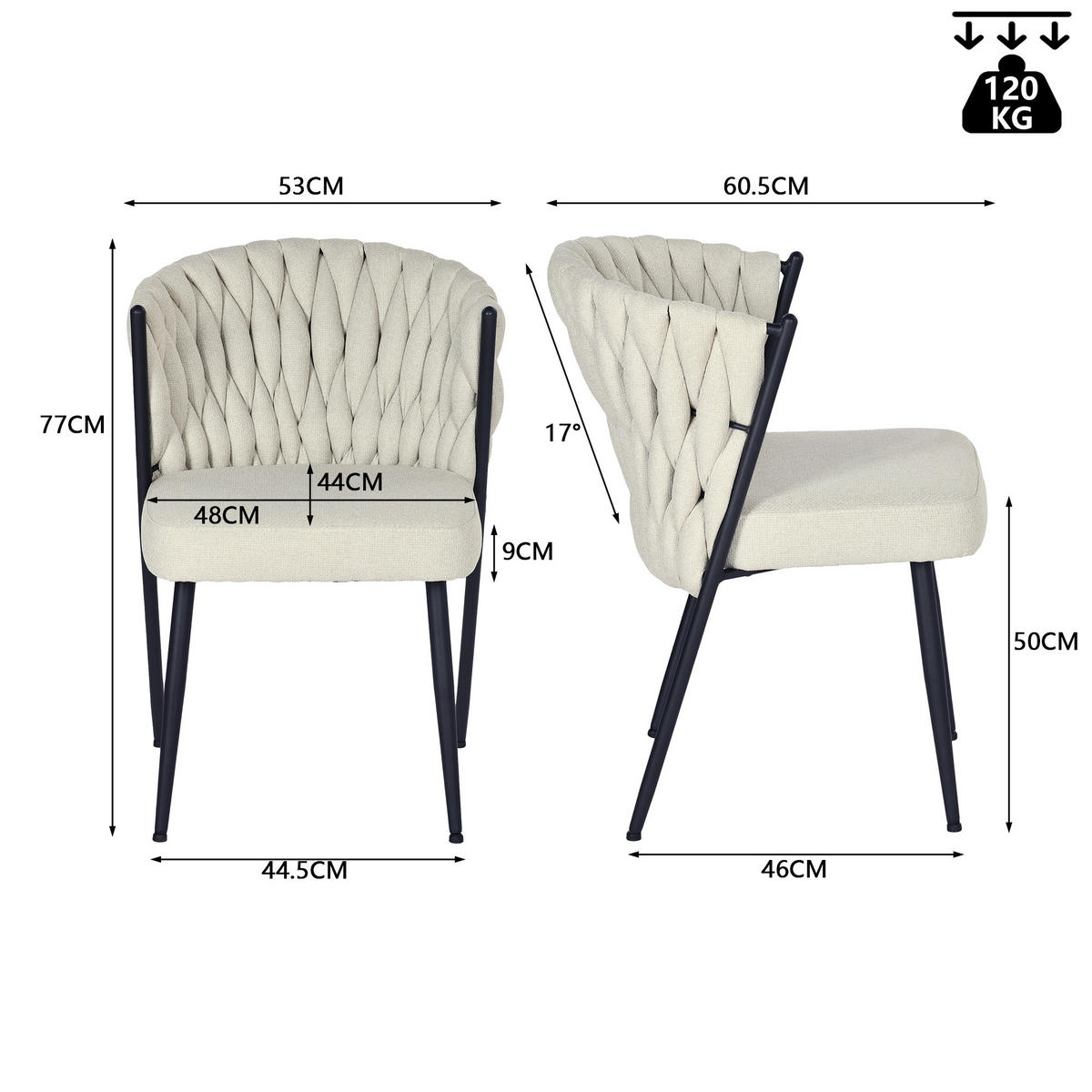 ESSZIMMERSTUHL 6er-Set mit Stoffbezug und geflochtener Rückenlehne Beige - Beige, Textil (44.5/77/46cm) - Meubles Cosy