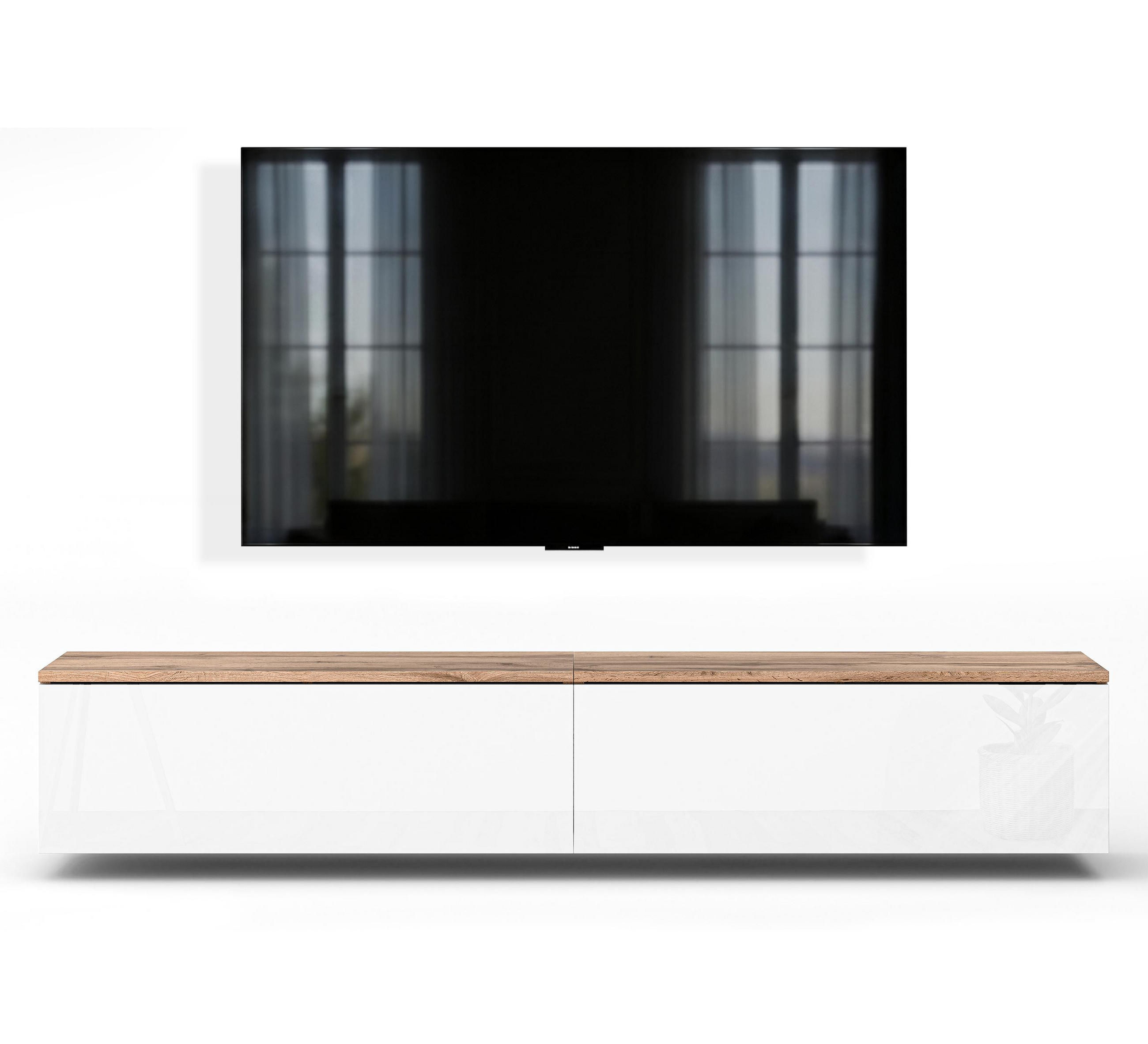 LOWBOARD Barvo 2x100 Eiche Wotan / Weiß Hochglanz 200/34/32 cm – hängendes TV-Board - Braun/Weiß, Holzwerkstoff (200/34/32cm) - AX Living