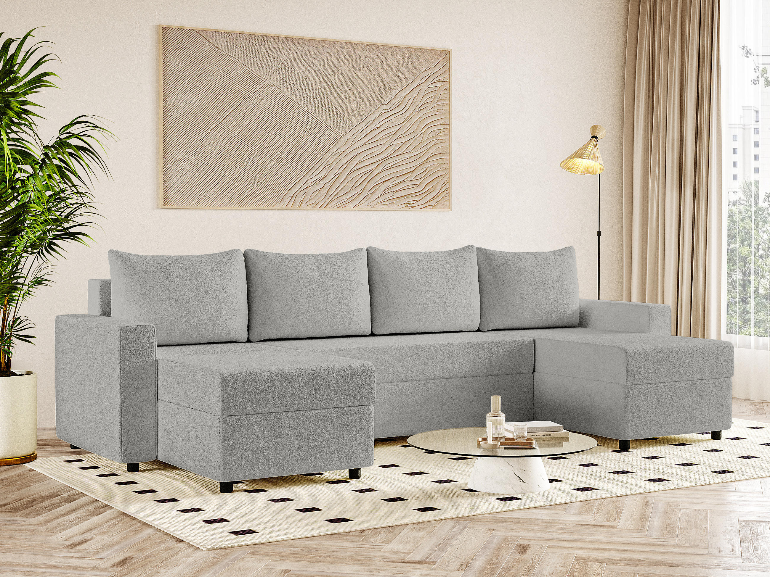 WOHNLANDSCHAFT Goka Lux U mit Schlaffunktion, Grau - Grau, Textil (298/72/146cm) - Fedve