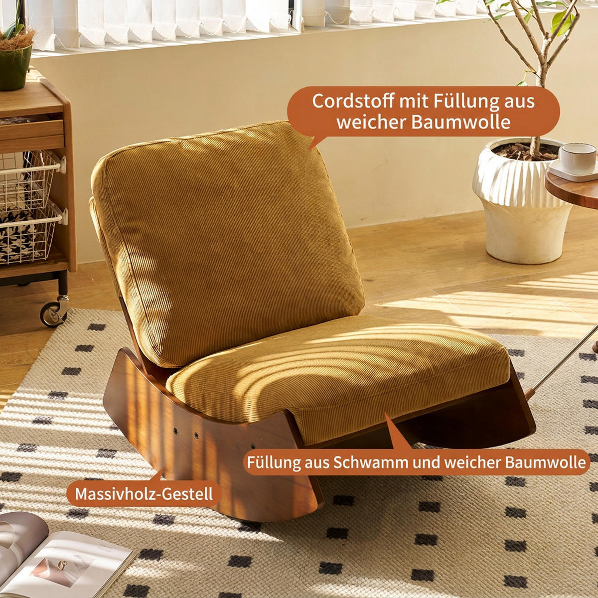 SCHAUKELSTUHL 89.9/62/71.9 cm Orange Cord - Orange, Textil (61.5/71.9/90cm) - Oxeza