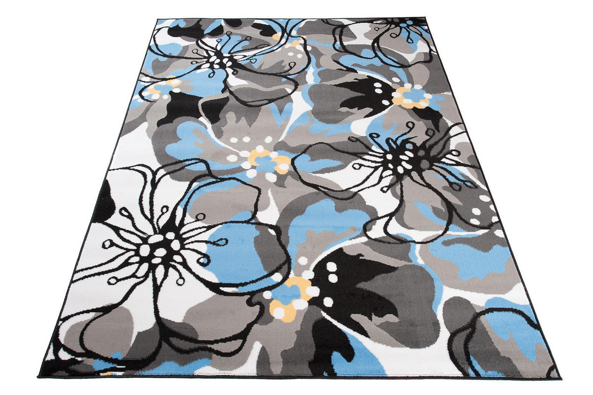 TEPPICH MAYA Blau Floral Blumen 80/150 cm - Blau, Textil (80/150cm) - Tapiso