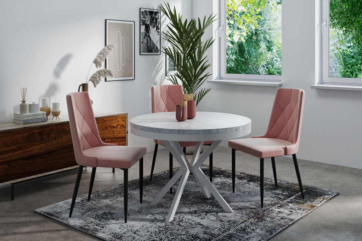 ESSTISCH Cloud runder ausziehbarer, Grauer Beton 90-170/90/76 cm - Hellgrau/Weiß, Holzwerkstoff/Metall (90/90/76cm) - WFL GROUP