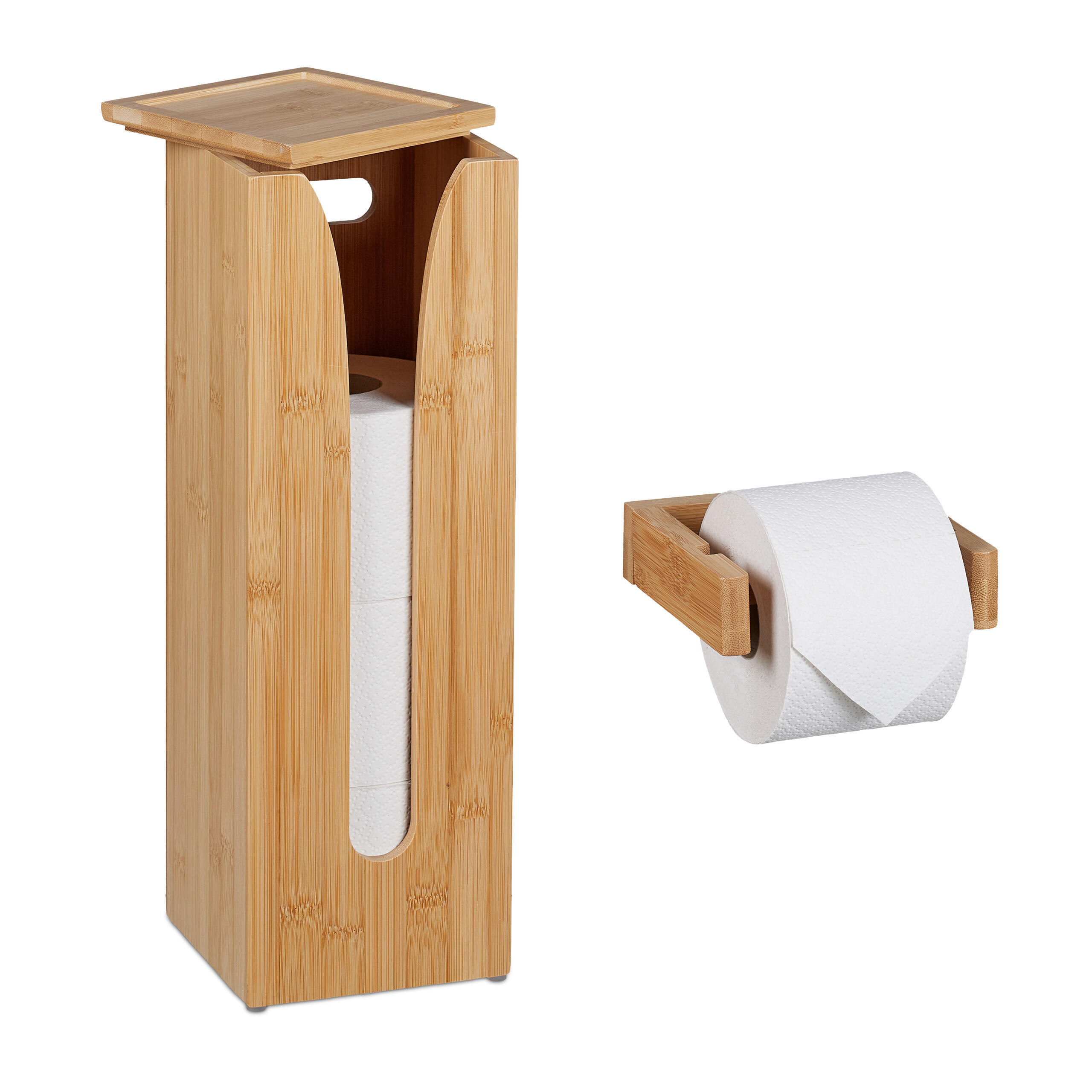 2-TLG.TOILETTENPAPIERHALTER-SET - Hellbraun, Holz (14/43/14cm) - Relaxdays