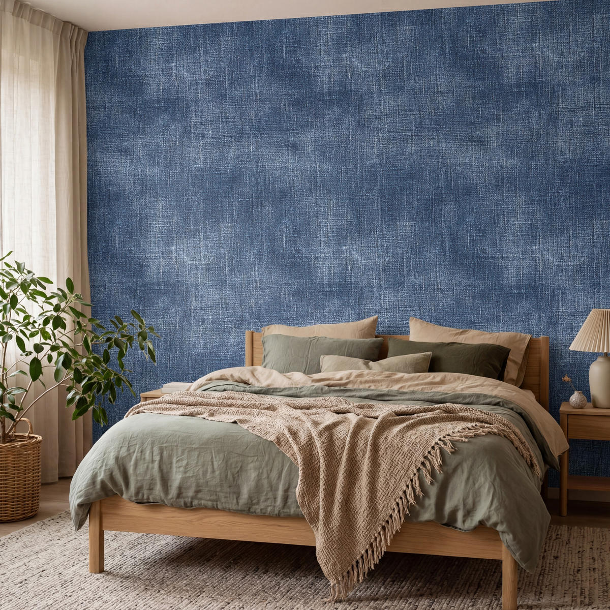 TAPETE - Leinen - Textur - Muster - Denim - Rustikal - 350x300 cm - Blau, Papier (350/300cm) - OnlyWow