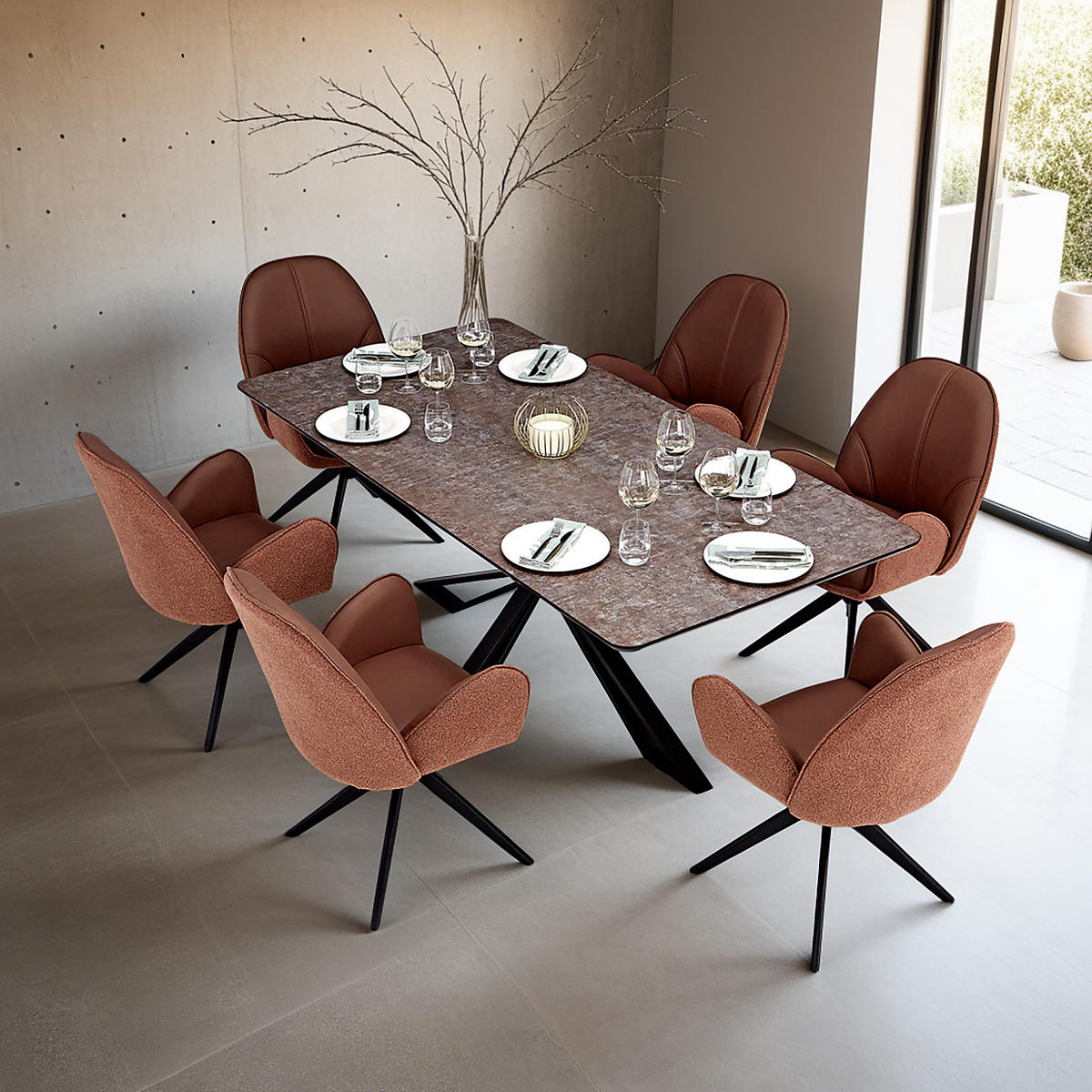 TISCHGRUPPE 200x100 cm schwarz mit 6 Stühle Braun - Braun, Metall (100/90/200cm) - Homestyle4u