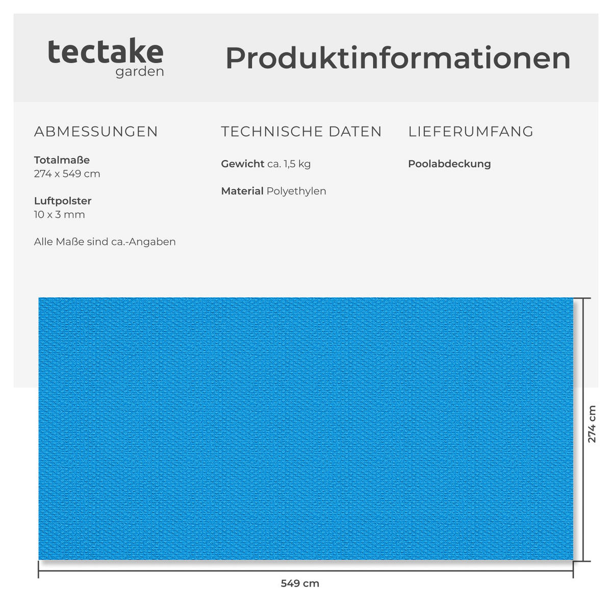 POOL-SOLARFOLIE , 274 x 549 cm, blau - Blau, Kunststoff (549/274cm) - tectake