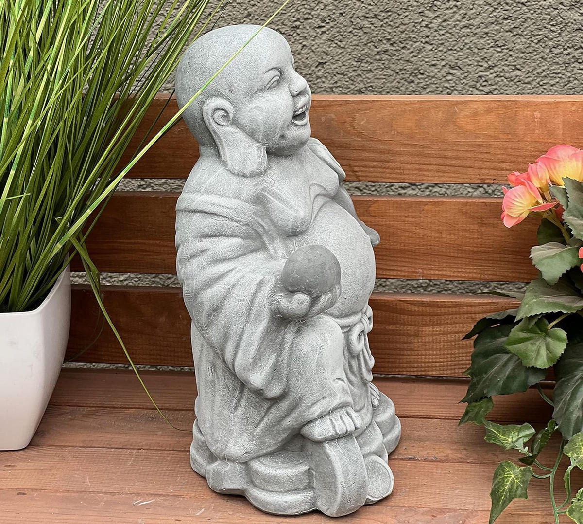 STEINFIGUR Dicker Shaolin Buddha Mönch stehend frostfest Steinguss - Grau, Stein (21/30/15cm) - stoneandstyle