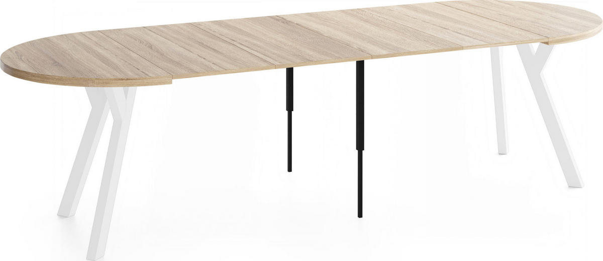 ESSTISCH Vero Weiß rund ausziehbar verlängerbar, Eiche Sonoma Hellbraun 100-300/100/77 cm - Braun/Weiß, Holz/Holzwerkstoff (100/300/76.5cm) - WFL GROUP