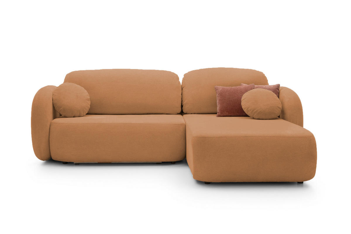 ECKSOFA OLIO L-Form Schlaffunktion mit Bettkasten, lose Rückenkissen, freistehend, RECHTS 248x174 cm Dark orange - Dunkelorange, Holz/Textil (248/174cm) - DomoHome