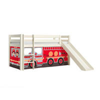 HOCHBETT mit Rutsche Karolina Massivholz Weiß Textilset Feuerwehr - Weiß/Dunkelrot, Holz (90/200cm) - 58aufmkessel