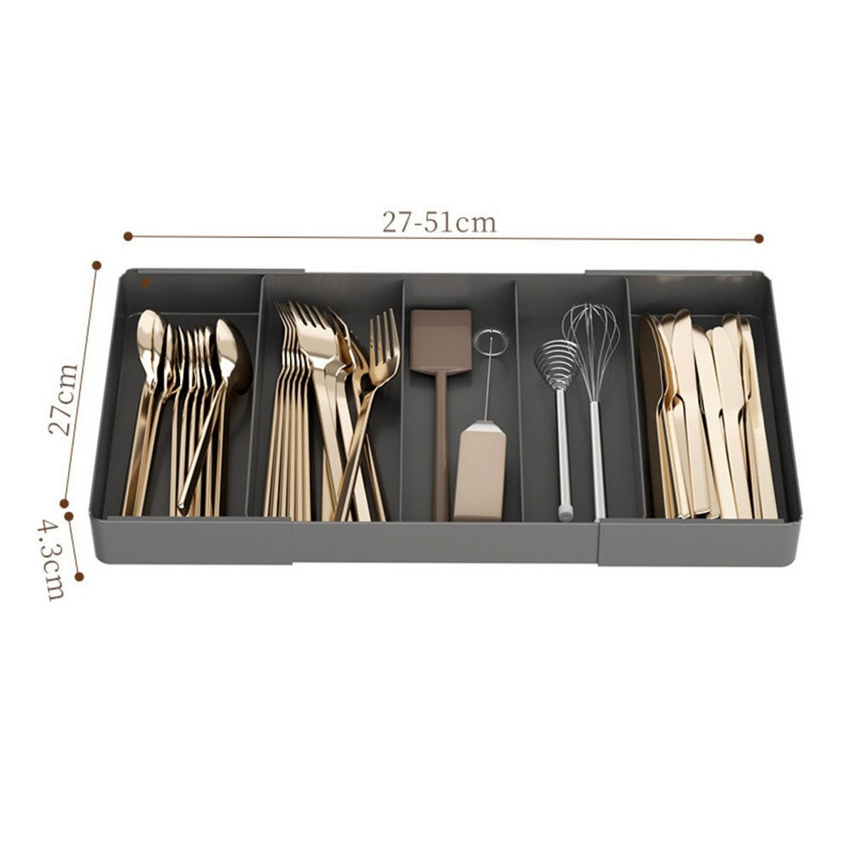 BESTECKEINSATZ,LINKS-RECHTS ausziehbar & verstellbar,(27–51) × 27 cm,Schwarz - Schwarz, Kunststoff (27/4.3/27cm) - Authentics