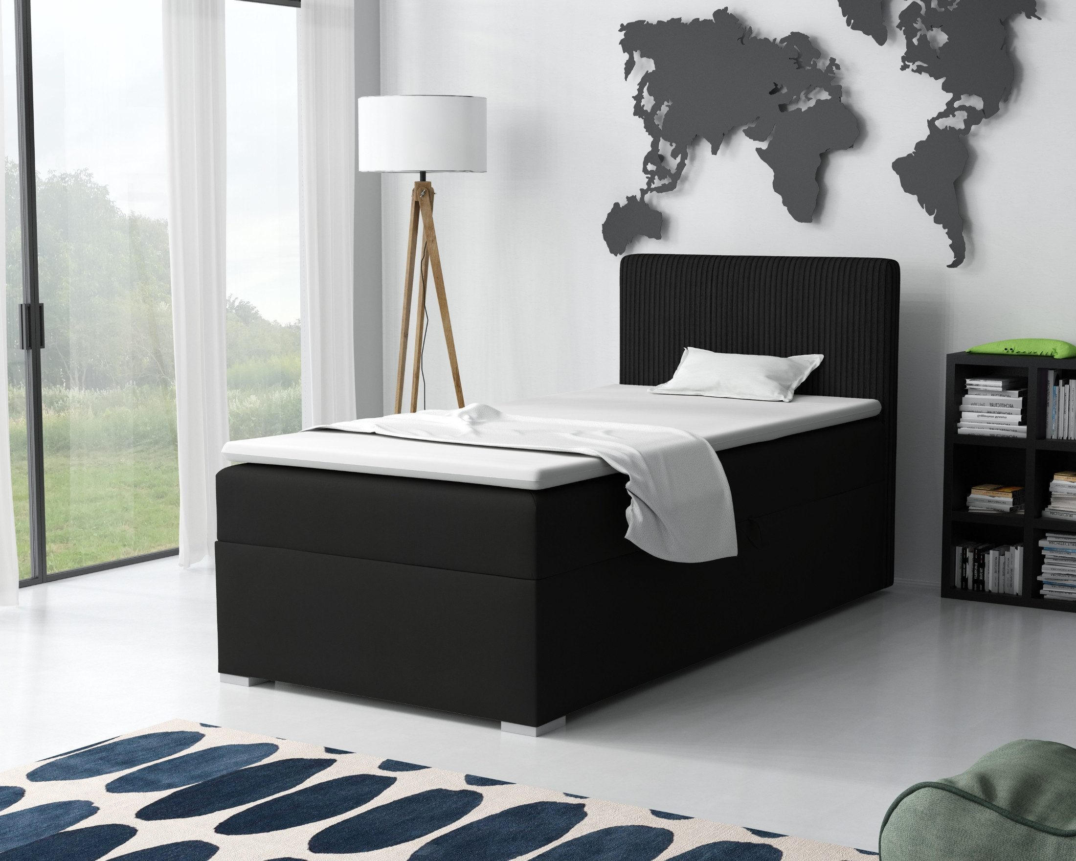 BOXBETT DON 90/200 Schwarz H4 Öffnung rechts - Schwarz, Holz/Holzwerkstoff (90/200cm) - Deine Möbel 24
