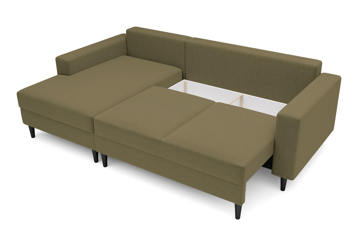 ECKSOFA Nalika Olivgrün Velours - Schwarz/Olivgrün, Holz/Textil (230/143cm) - Selsey