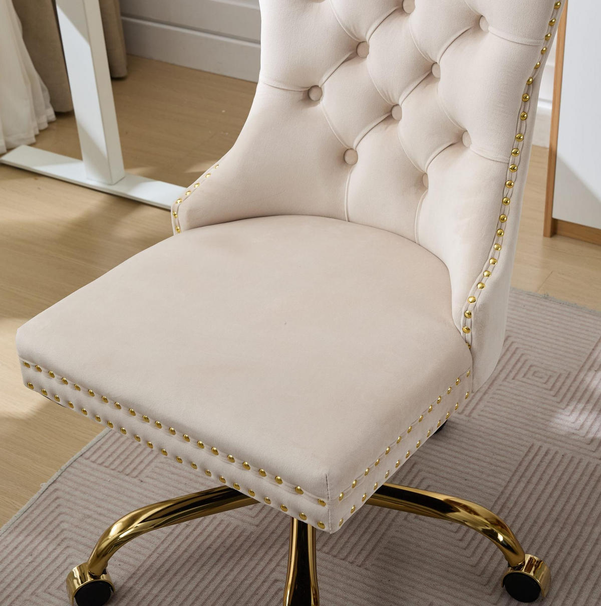BÜROSTUHL Samt Beige mit goldfarbenem Metallgestell - Beige, Metall (50/98/63cm) - Meubliv