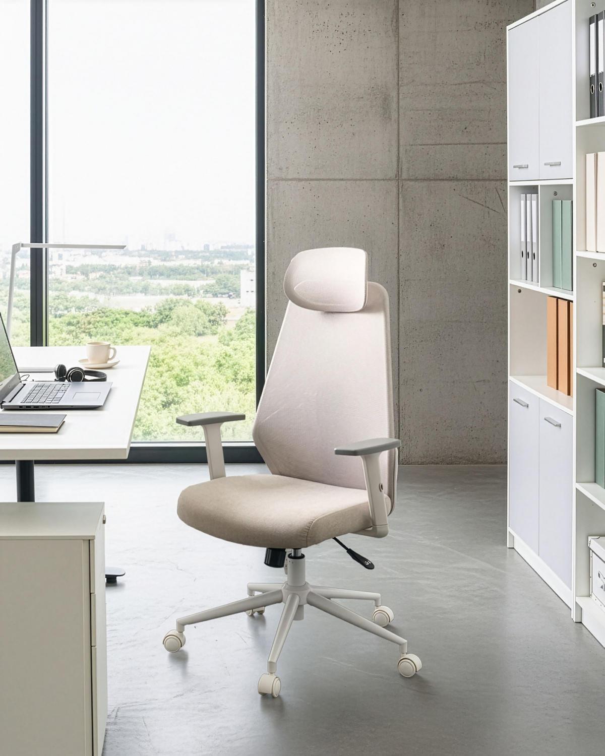 BÜROSTUHL Hellgrau Oryn - Hellgrau/Weiß, Textil/Metall (71/115/65cm) - Beliani