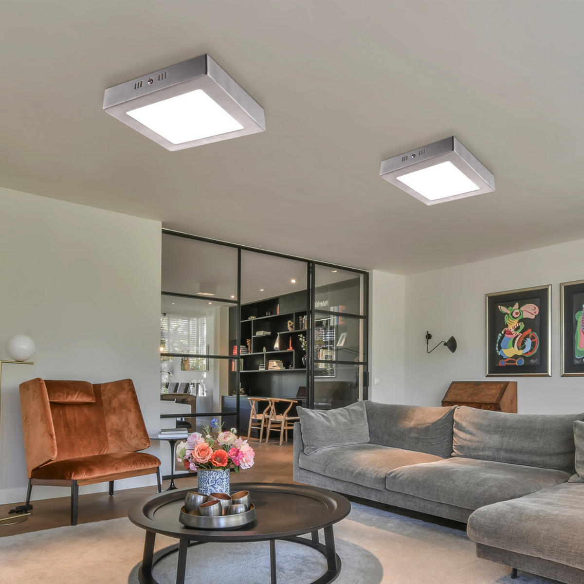 LED DECKENLEUCHTE Metall Silber 2er Set - Silberfarben, Glas (12/12/4cm) - Globo Lighting