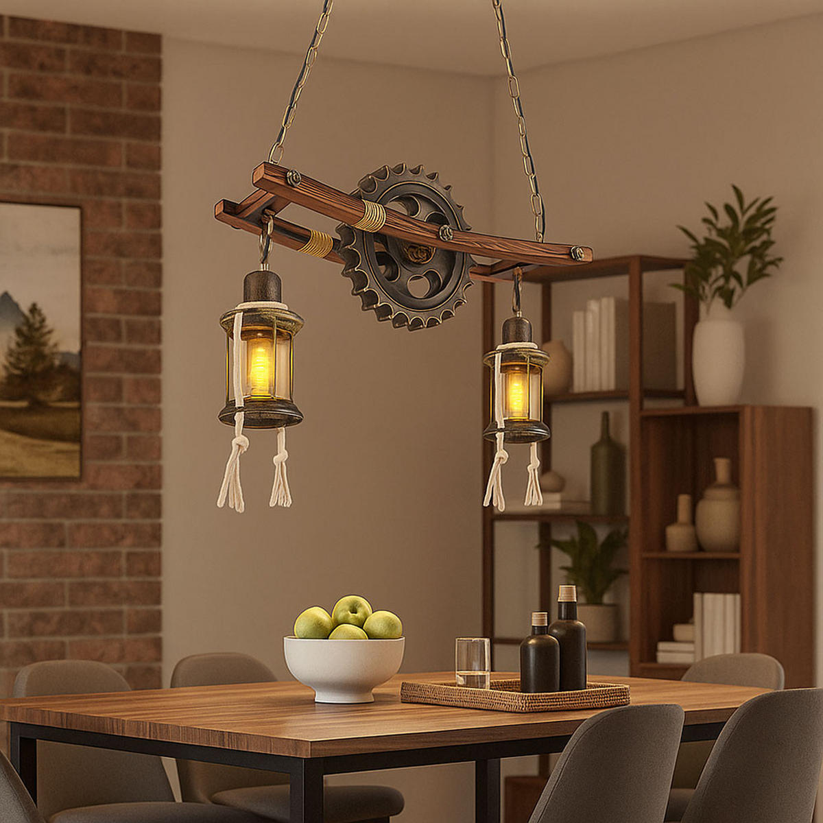 LED HÄNGELEUCHTE Holz Schwarz - Schwarz, Holz (62/20/110cm) - Globo Lighting