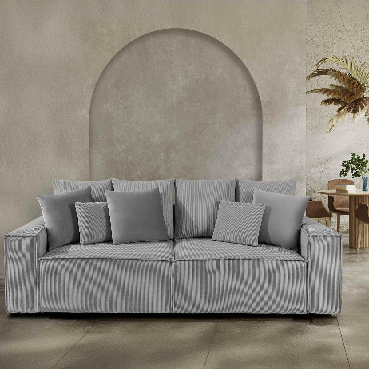 SCHLAFSOFA NAPI III 3-sitzer mit Kissen,Hellgrau - Hellgrau, Holz/Textil (244/89/101cm) - KONSIMO®