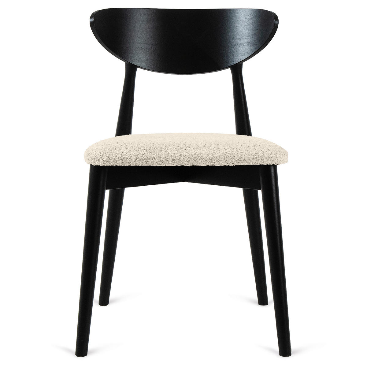 HOLZSTUHL RABI Küchenstuhl, 2-er Stuhl, Bouclé - Creme/Schwarz, Holz/Textil (47/79/45cm) - KONSIMO®