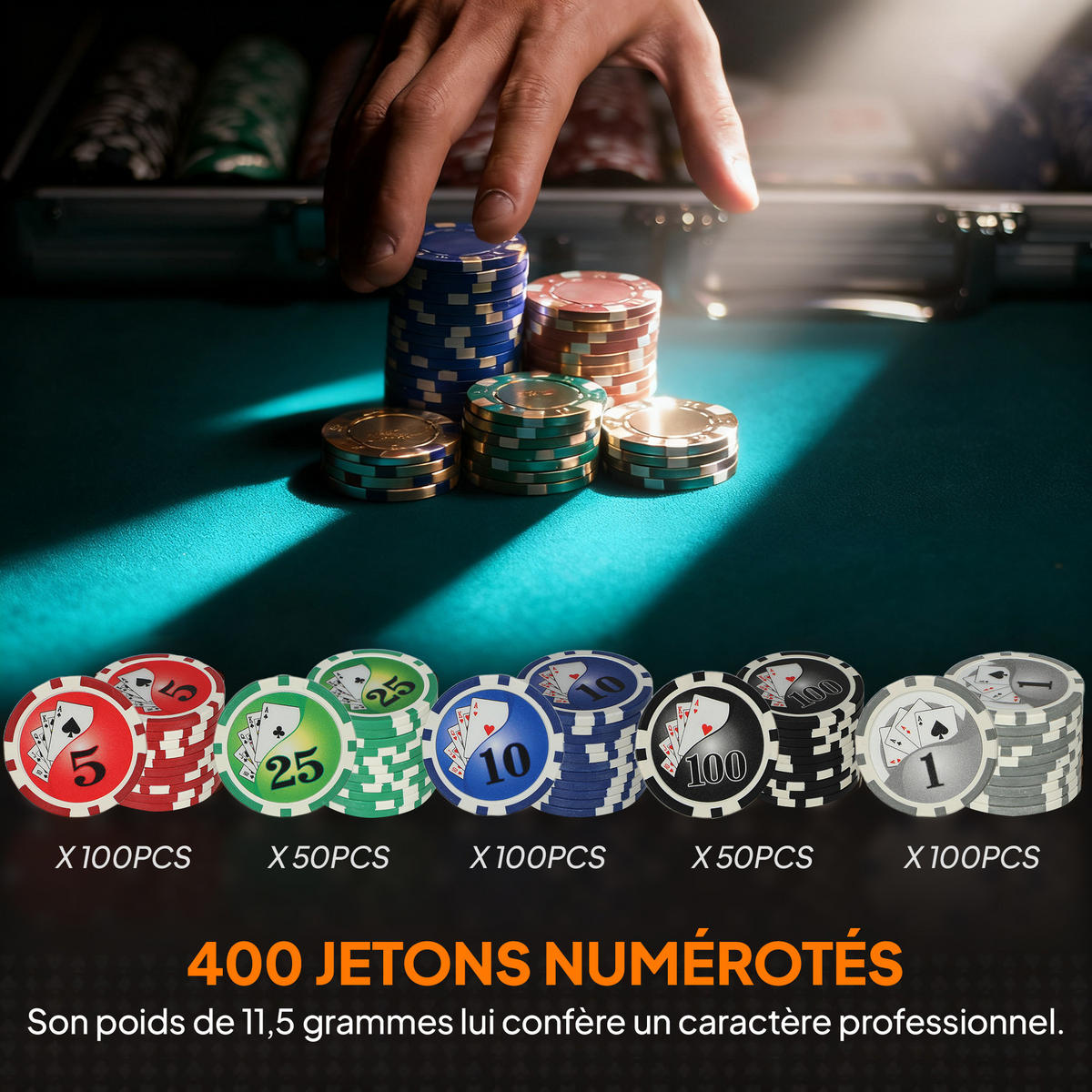 POKERKASETTE DE-18667 400 Jetons, inkl. Tischauflage - Grau, Kunststoff (28/39.5cm) - ComfortXL