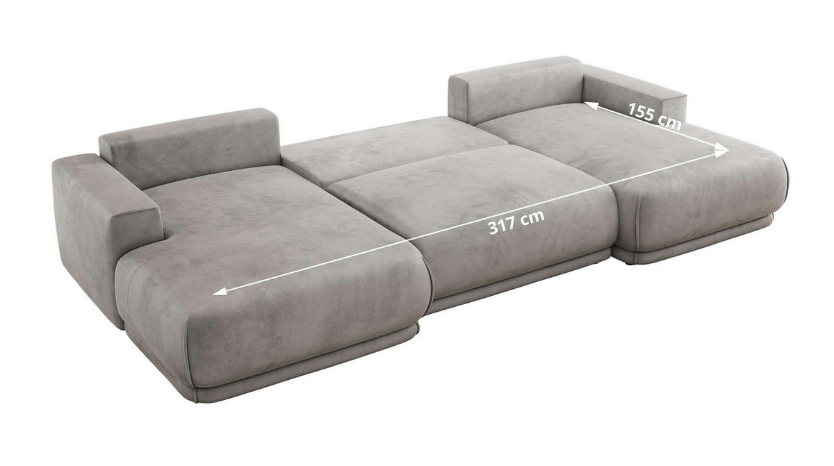 SEDACIA SÚPRAVA RINA U Svetlosivá Zamat - čierna/svetlosivá, textil/plast (360/85/170cm) - MKS