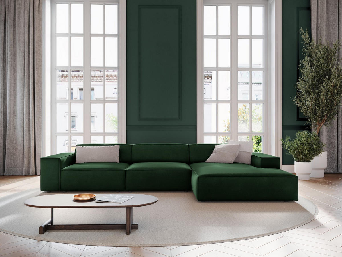 ECKSOFA rechts Jodie aus Samt flaschengrün 4 Sitzplätze - Dunkelgrün, Textil (166/284cm) - Micadoni