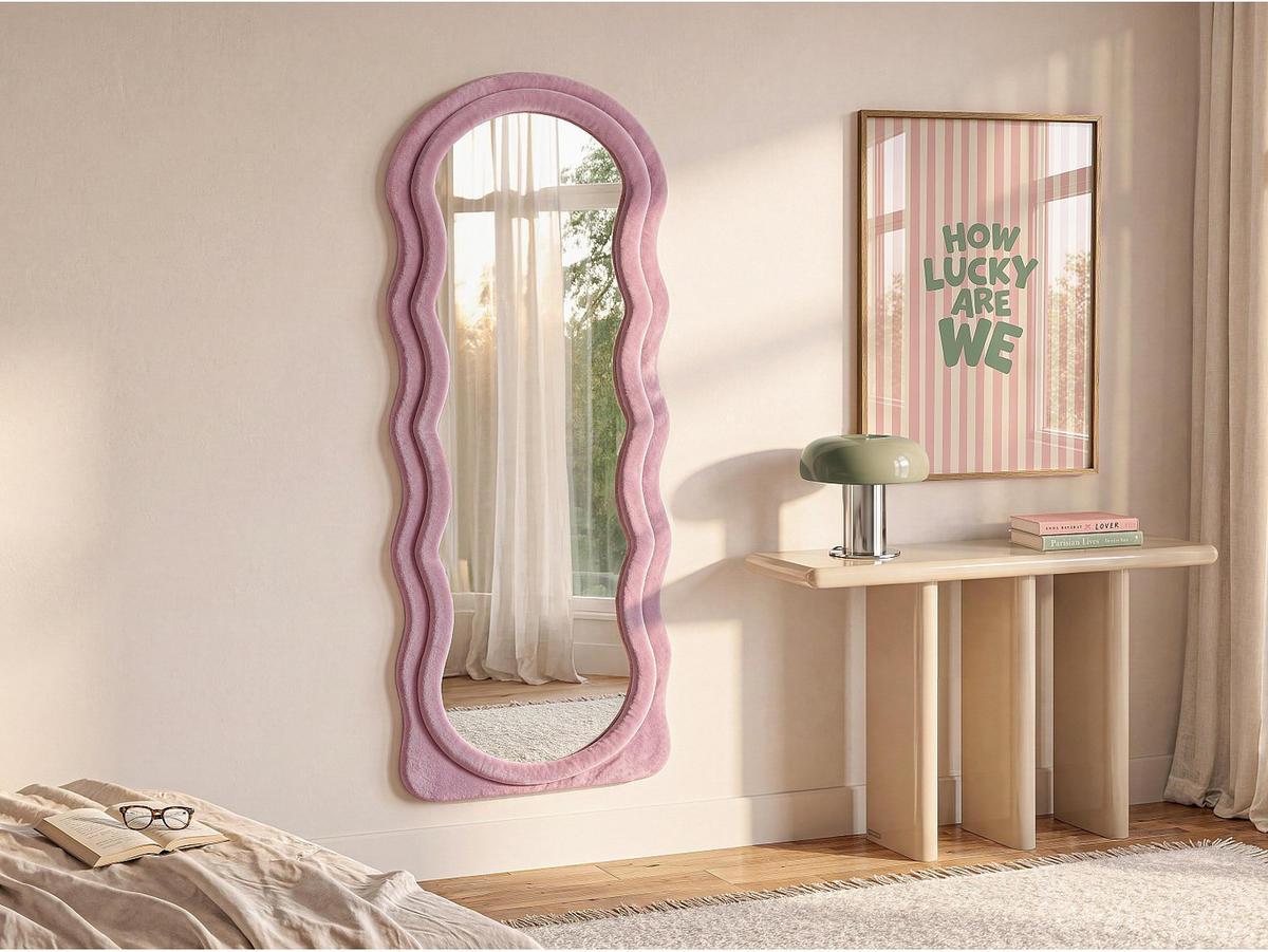 WANDSPIEGEL - 65 cm x 3 cm - samt - rosa Ayani - Pink, Textil (65/170/3cm) - Vente-Unique