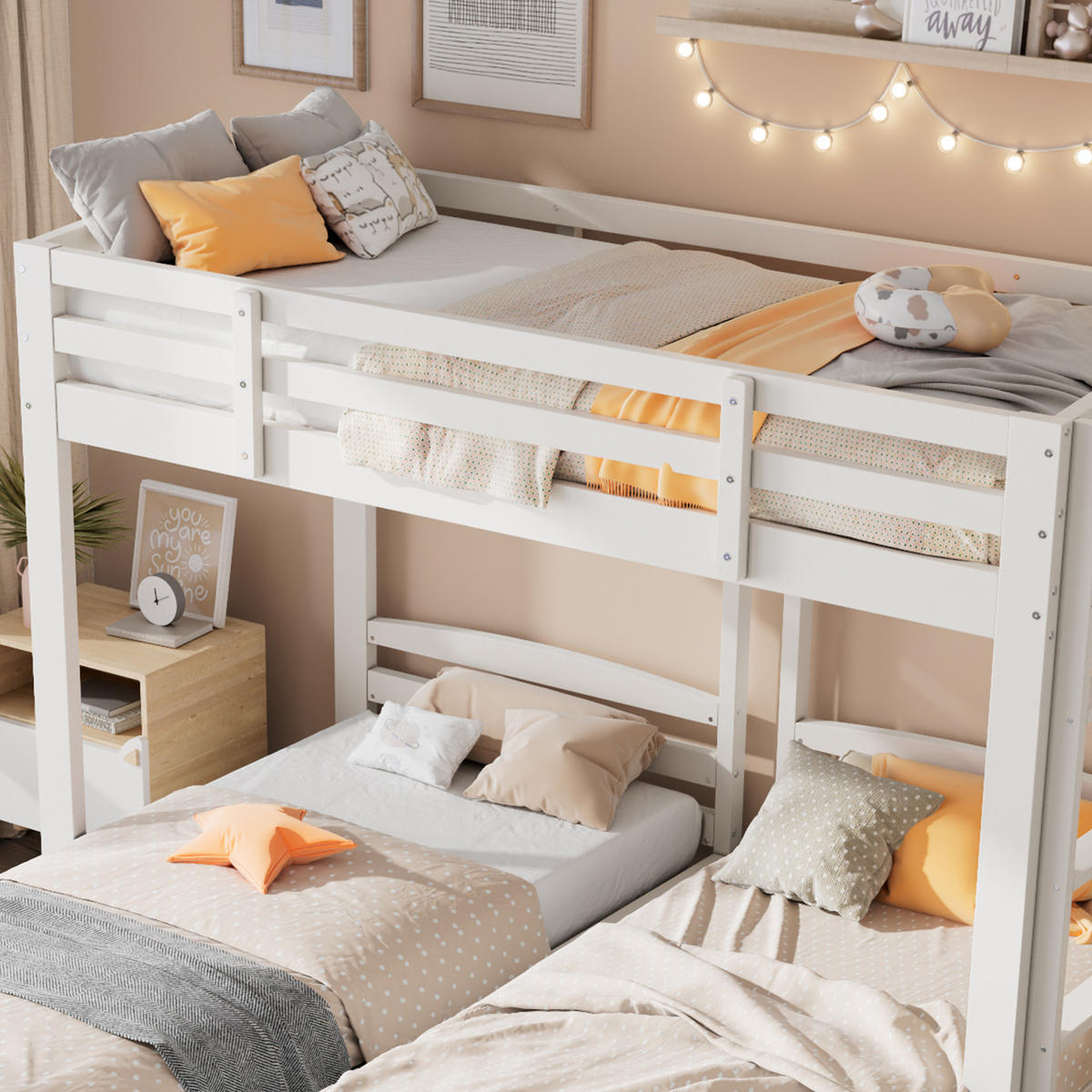 ETAGENBETT 90/200 cm in Weiß Kinderbett mit Seitenleiter und Ablage - Weiß, Holz/Holzwerkstoff (90/200cm) - STILVORA