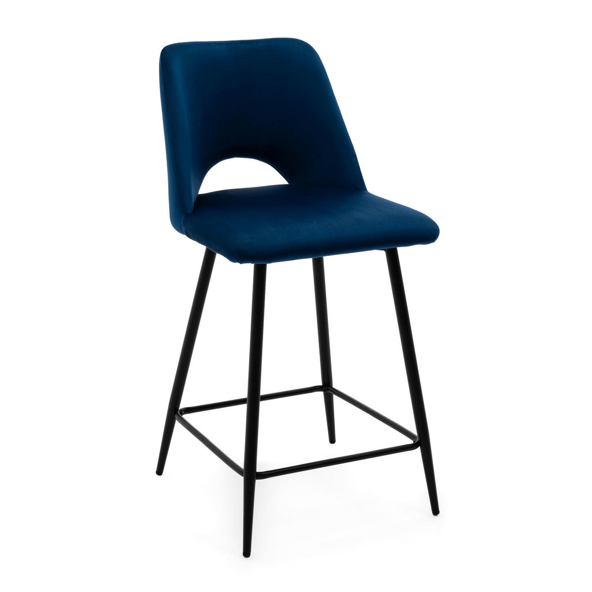 BARHOCKER ORO gepolsterter mit Steppung - dunkelblau - Samt Velour - Blau/Schwarz, Textil/Metall (48/94/55cm) - NEW HOME